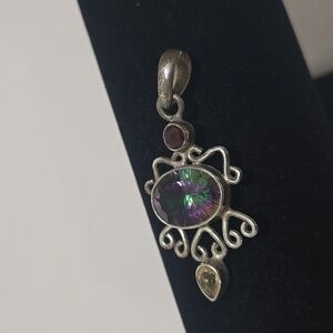 Vintage Sterling Silver Pendant With A Stunning Mystic Topaz, Garnet And Citrine